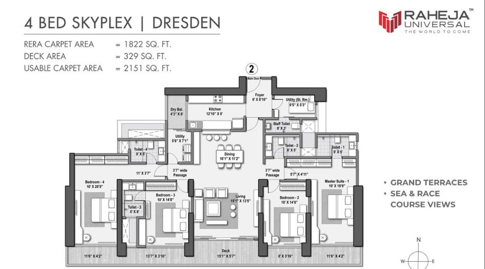 Raheja-Skyplex-Floor-Plan-4 BHK-2151 Sqft